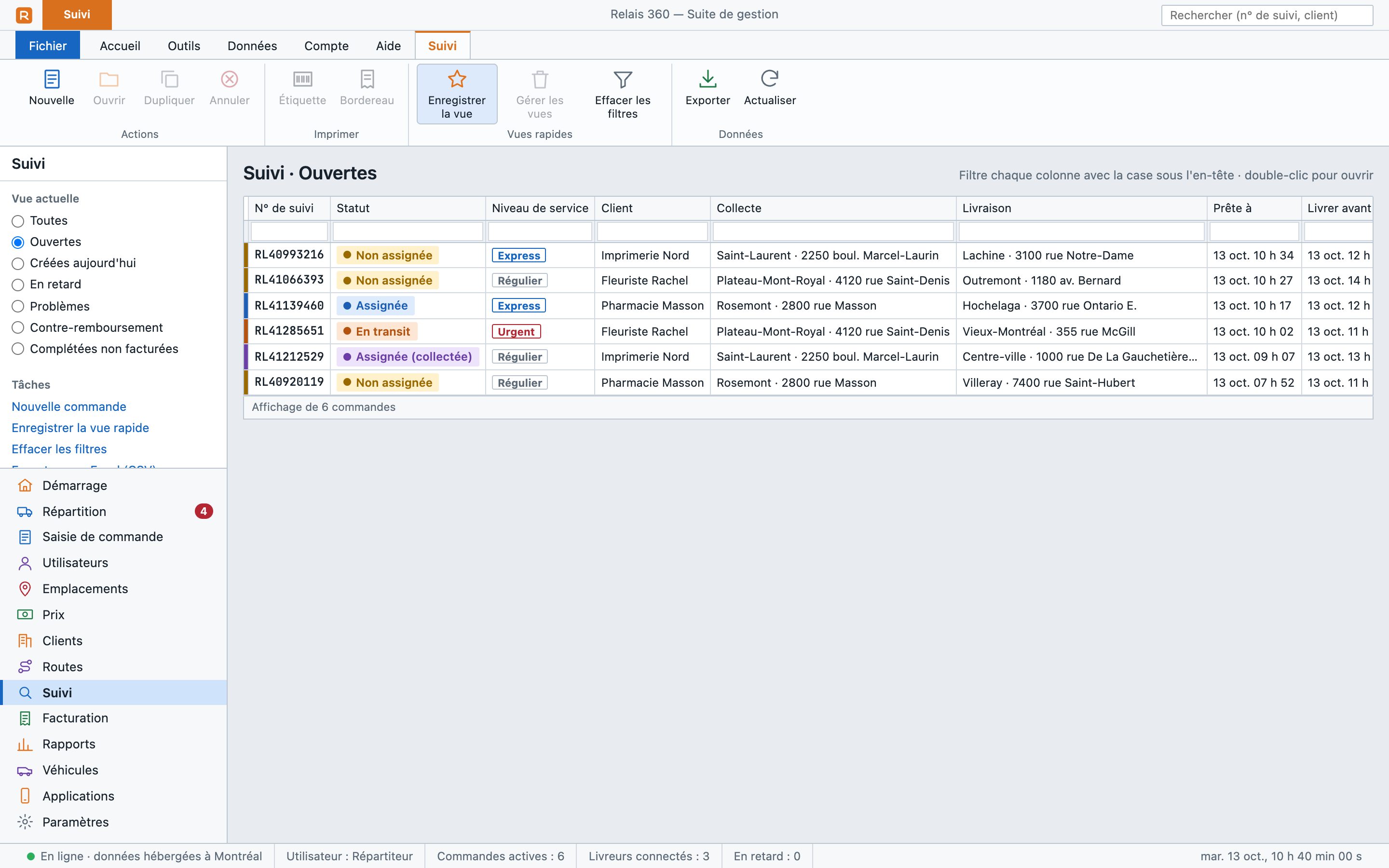 Suite de gestion : suivi des commandes